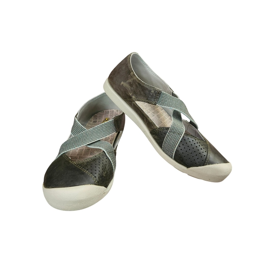 Keen Lower East Side Leather Mary Jane Flats Olive Green L7 Comfort Casual